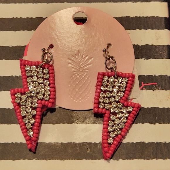 Jewelry - Womens Lightning Bolt Beaded Pink Silver Dangle Earrings NEW